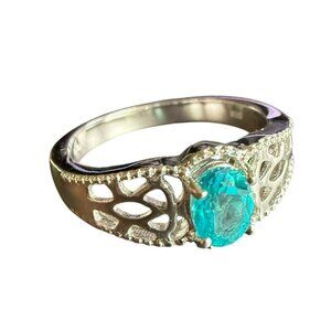 Sterling Silver Topaz Oval Blue Topaz& Filigree Design Size 10